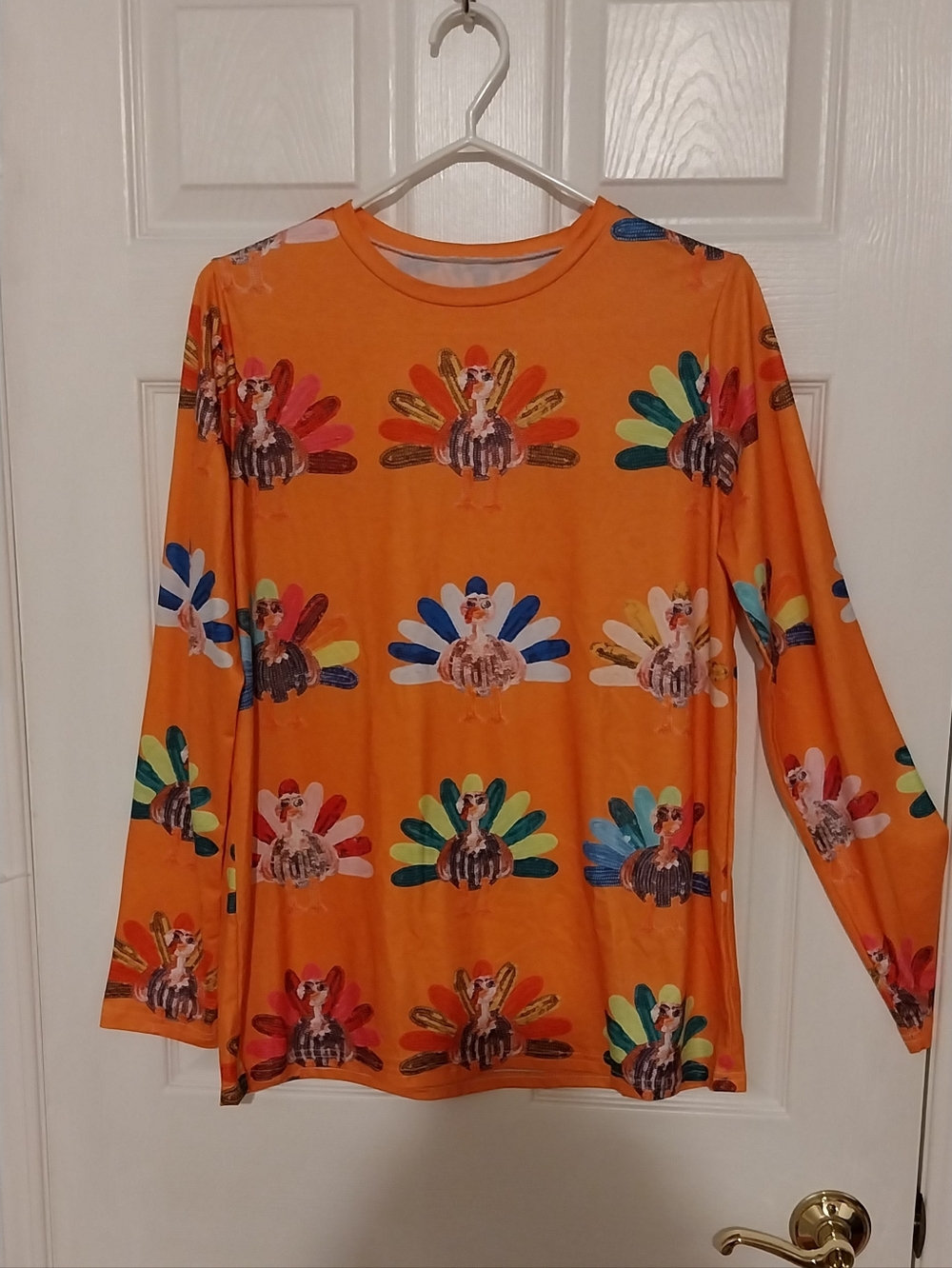 Beautiful  Long-Sleeve Orange Turkey Print Top